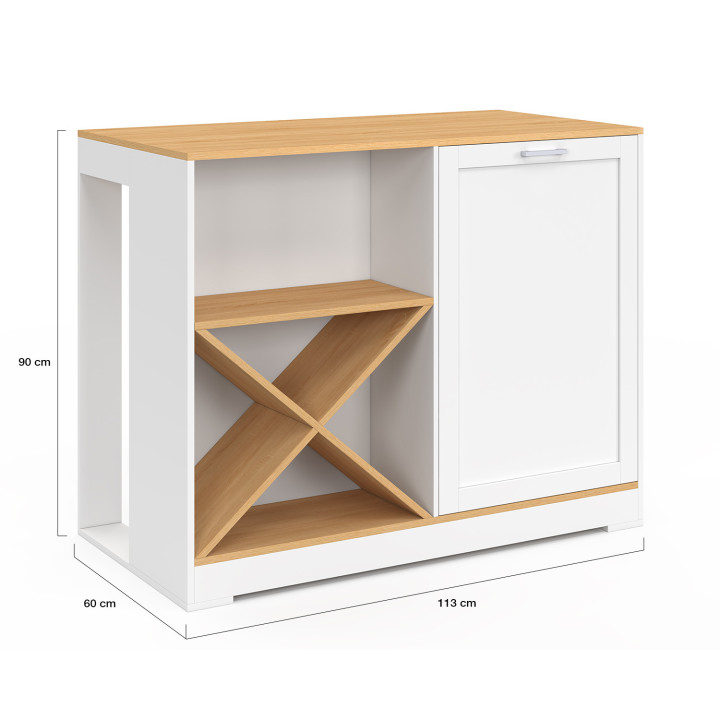 Tavolo bar a isola da 113 cm con portabottiglie in legno bianco e piano in faggio - VITO | IdMarket