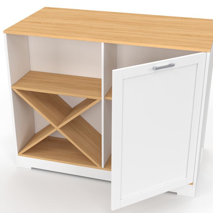 Tavolo bar a isola da 113 cm con portabottiglie in legno bianco e piano in faggio - VITO | IdMarket