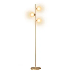 Lampada da terra in metallo dorato con 3 paralumi a globo in vetro | IdMarket