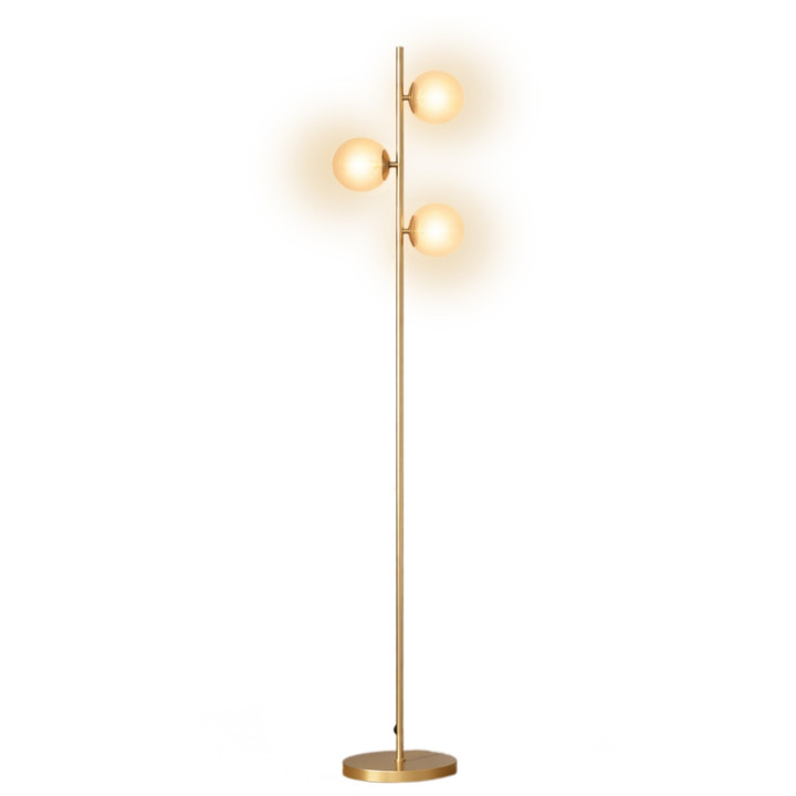 Lampada da terra in metallo dorato con 3 paralumi a globo in vetro | IdMarket