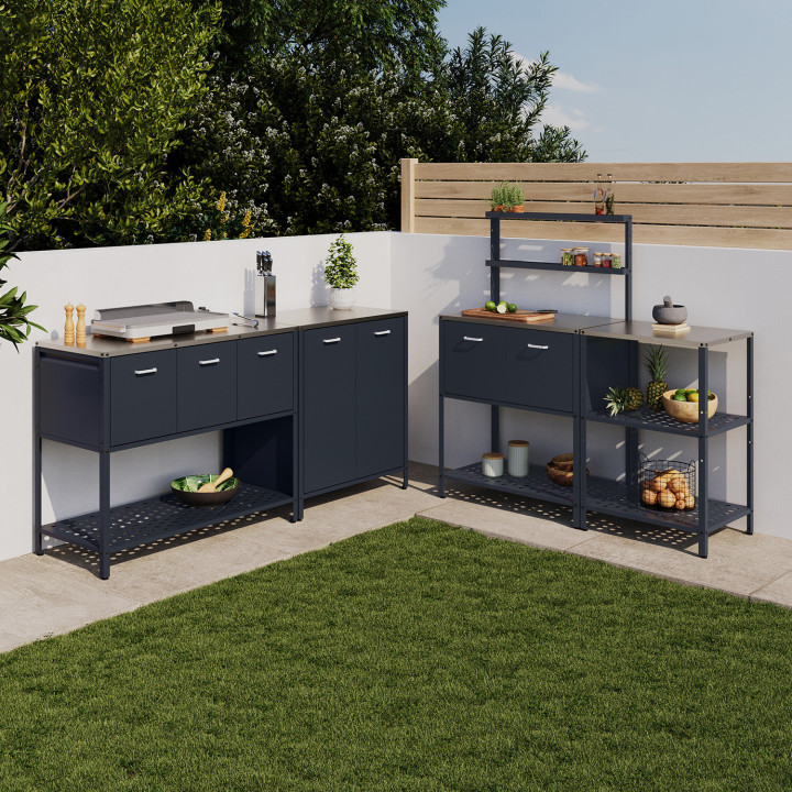 Cucina da esterno a 3 ante con 1 ripiano in acciaio grigio antracite - PAREO | IdMarket
