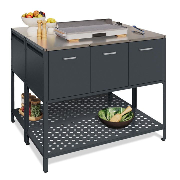 Cucina da esterno a 3 ante con 1 ripiano in acciaio grigio antracite - PAREO | IdMarket