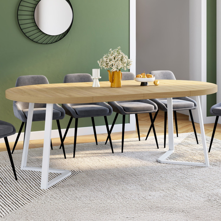 Tavolo da pranzo rotondo allungabile 4-10 persone in legno e bianco 110-200 cm - SELMA | IdMarket