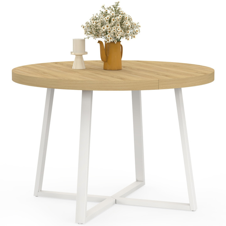 Tavolo da pranzo rotondo allungabile 4-10 persone in legno e bianco 110-200 cm - SELMA | IdMarket