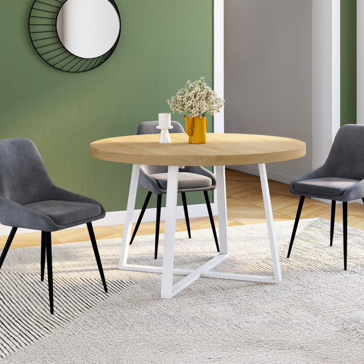 Tavolo da pranzo rotondo allungabile 4-10 persone in legno e bianco 110-200 cm - SELMA | IdMarket
