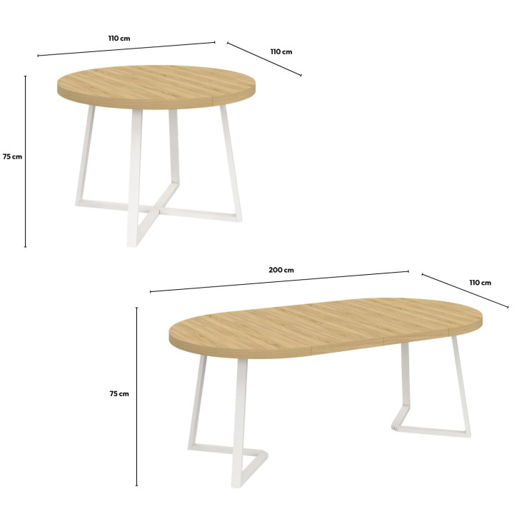 Tavolo da pranzo rotondo allungabile 4-10 persone in legno e bianco 110-200 cm - SELMA | IdMarket