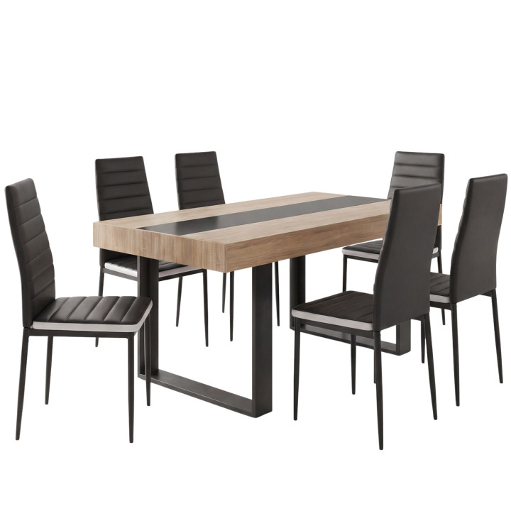 Tavolo da pranzo rettangolare in legno e nero da 160 cm e 6 sedie nere - PHOENIX | IdMarket