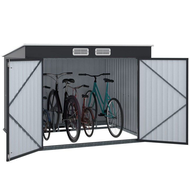 Pensilina per biciclette in metallo grigio antracite con kit di ancoraggio per 4 biciclette | IdMarket