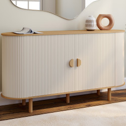 Credenza beige e legno a 2 ante 140 cm effetto scanalato - KANEL | IdMarket