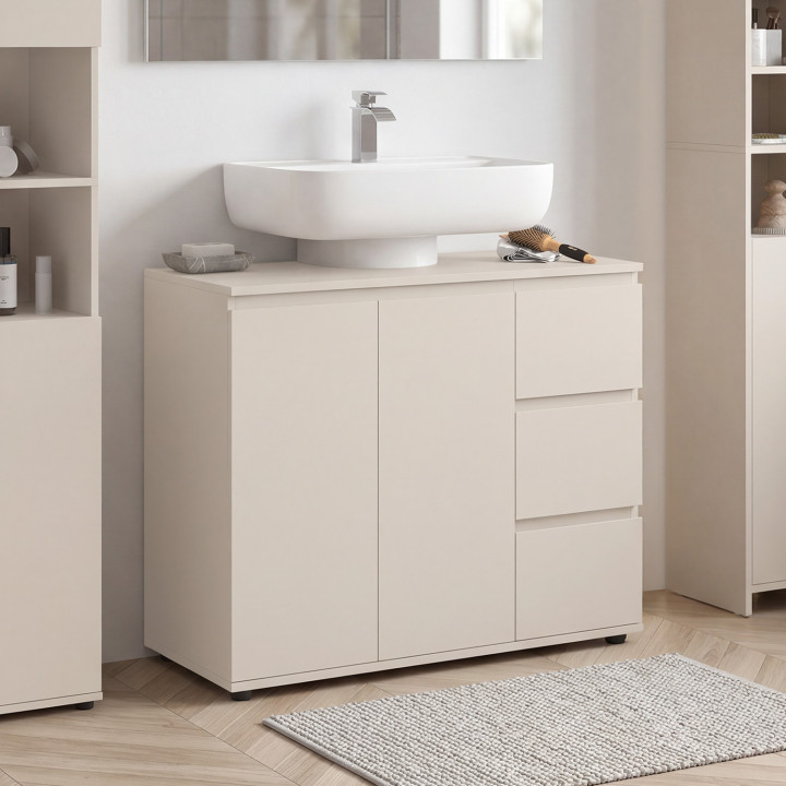 Mobiletto da bagno TOMI con armadietto e 3 cassetti beige