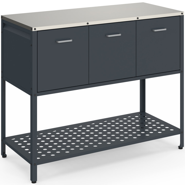 Cucina da esterno a 3 ante con 1 ripiano in acciaio grigio antracite - PAREO | IdMarket