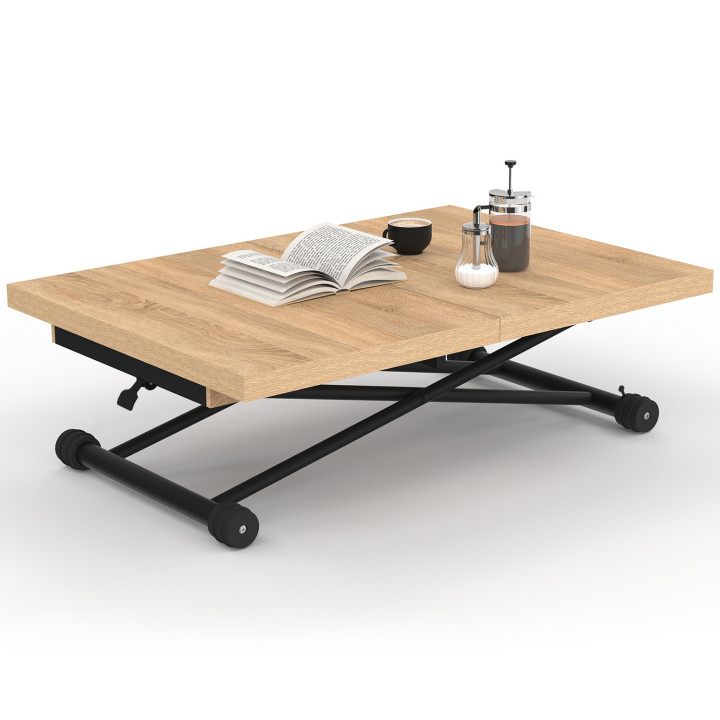 Tavolino rettangolare in legno e nero dal design industriale - ALTURA | IdMarket