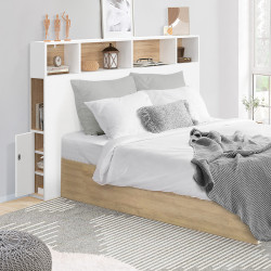 Testata in stile bianco e faggio con contenitore 145 cm - CLEO | ID Market