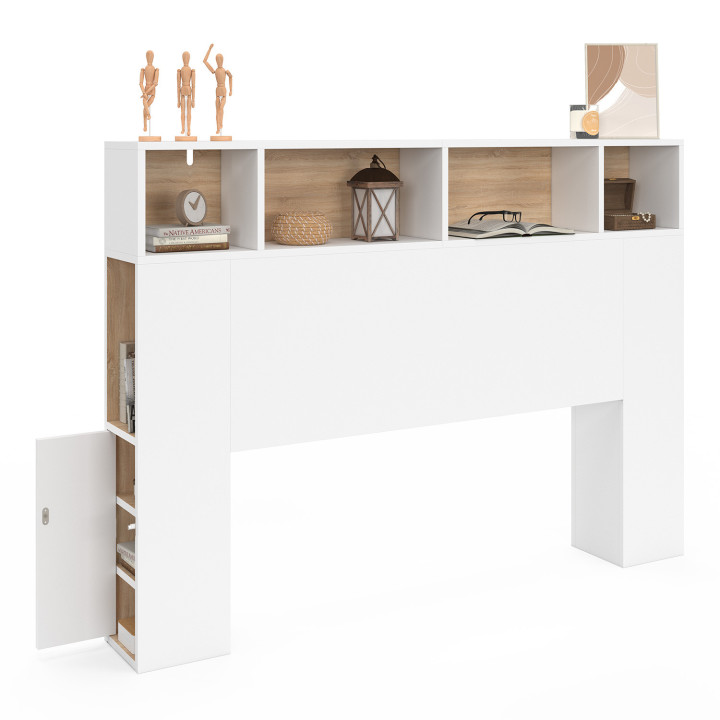 Testata in stile bianco e faggio con contenitore 145 cm - CLEO | ID Market