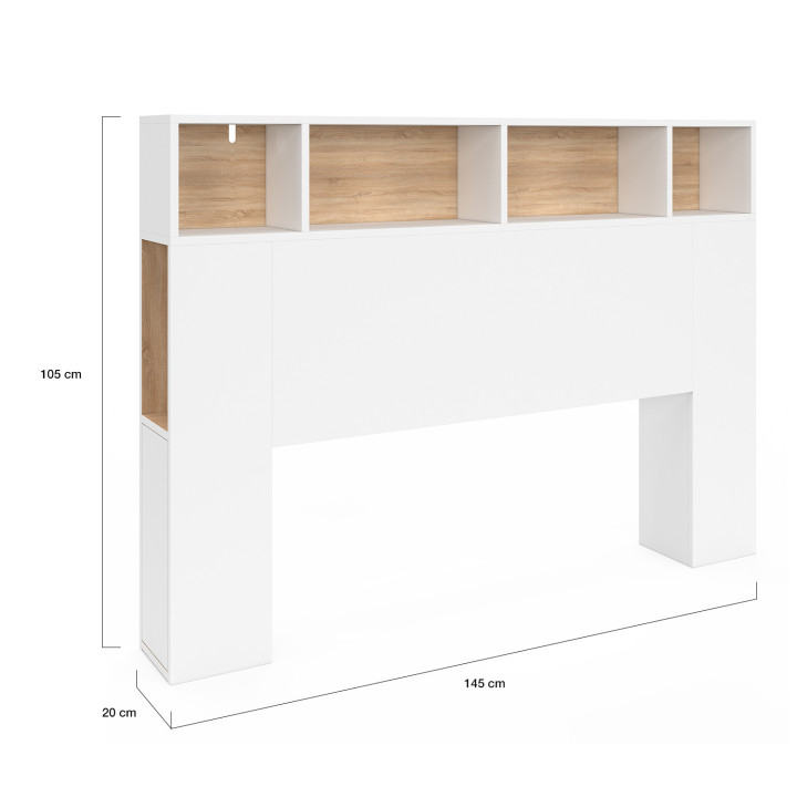 Testata in stile bianco e faggio con contenitore 145 cm - CLEO | ID Market