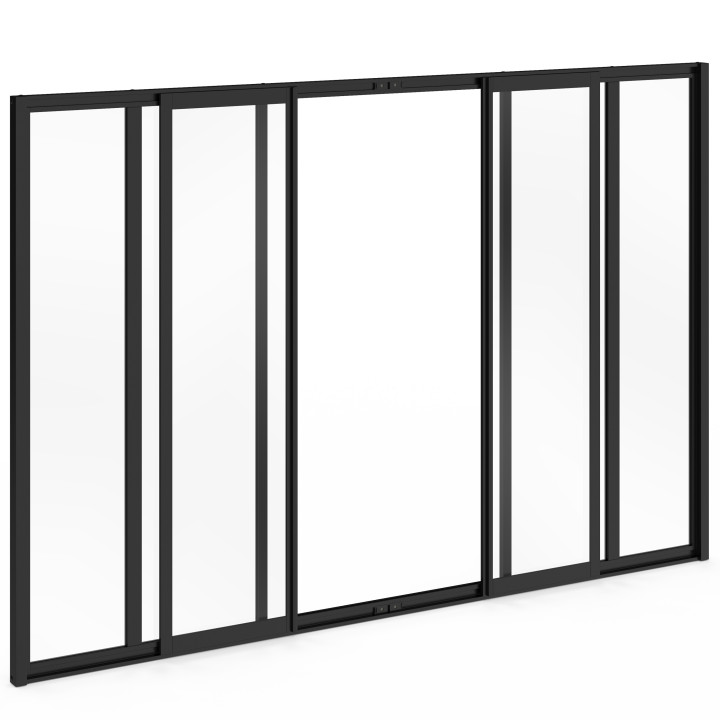 Metallo nero e vetro temperato Tetto scorrevole a 6 vetri L. 160 x H. 108 cm