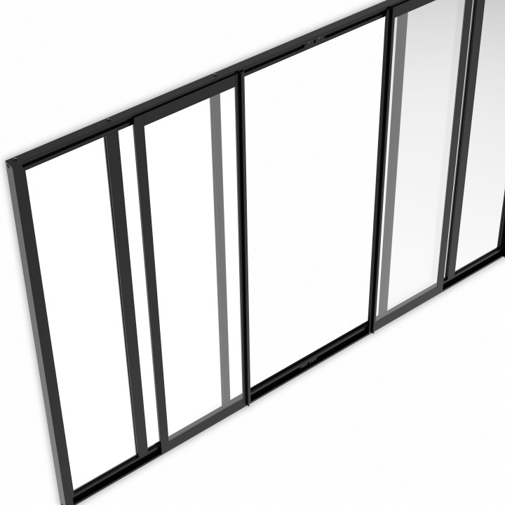 Metallo nero e vetro temperato Tetto scorrevole a 6 vetri L. 160 x H. 108 cm