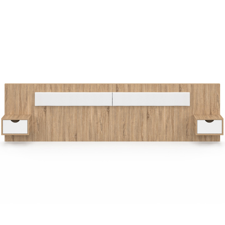 Testata sospesa SANTA con comodini per letti da 140, 160 e 180 cm in legno e bianco