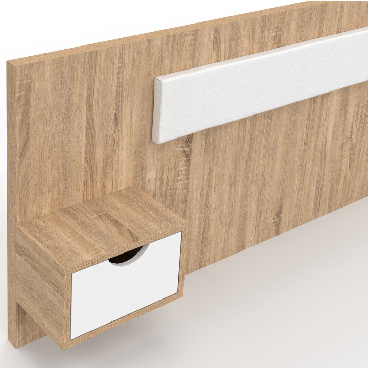 Testata sospesa SANTA con comodini per letti da 140, 160 e 180 cm in legno e bianco