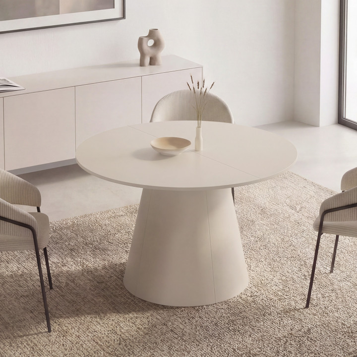ANGELE Tavolo da pranzo rotondo allungabile a 6 posti, legno beige 110-150 cm