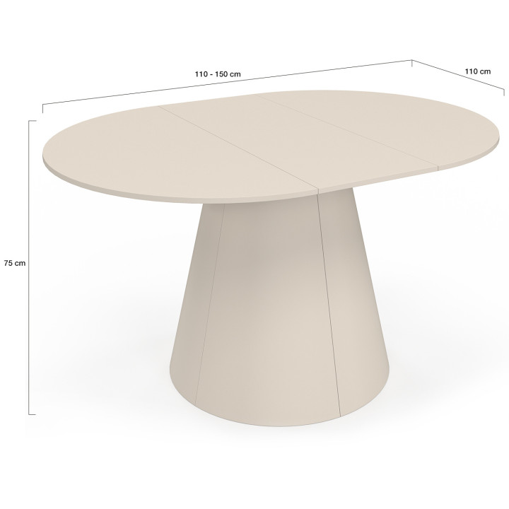 ANGELE Tavolo da pranzo rotondo allungabile a 6 posti, legno beige 110-150 cm