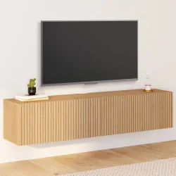 Mobile TV sospeso JULIETTE 140 cm con 2 ante a doghe in legno color rovere