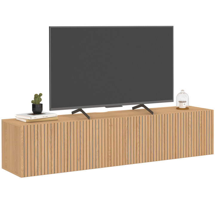 Mobile TV sospeso JULIETTE 140 cm con 2 ante a doghe in legno color rovere