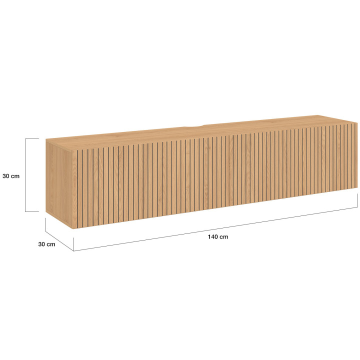 Mobile TV sospeso JULIETTE 140 cm con 2 ante a doghe in legno color rovere