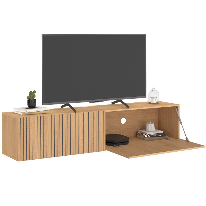 Mobile TV sospeso JULIETTE 140 cm con 2 ante a doghe in legno color rovere
