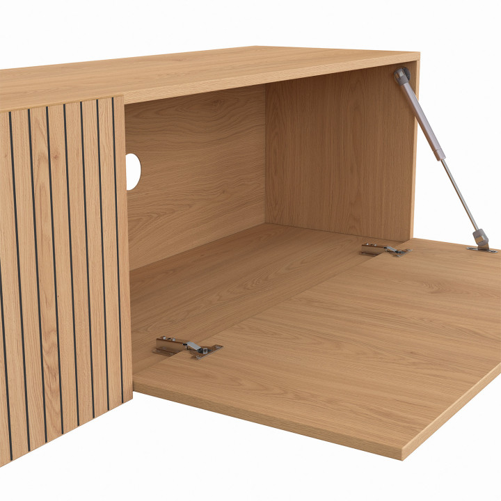 Mobile TV sospeso JULIETTE 140 cm con 2 ante a doghe in legno color rovere