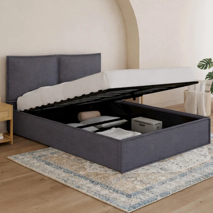 Letto matrimoniale a cassettone, testata, cuscino, base grigio antracite - PILOU | PILOU IDMarket