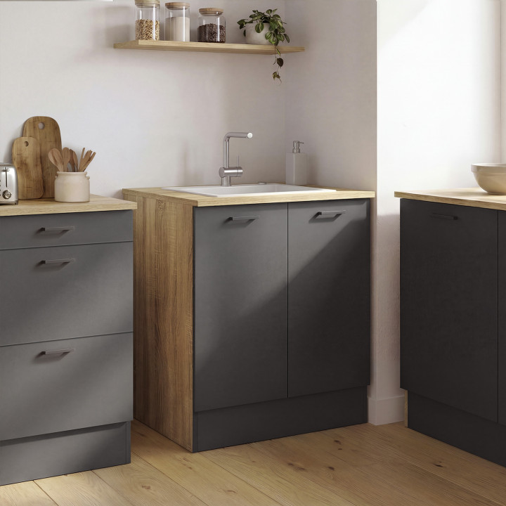 Base cucina 80 cm STIL Mobile a 2 ante in legno e nero