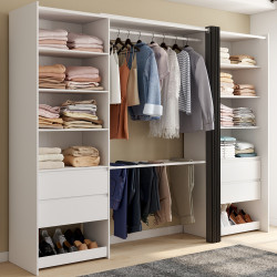 Armadio doppio XXL 220 cm con appendiabiti + ripiani + cassetti + scarpiera bianca e grigia - MERYL | IdMarket