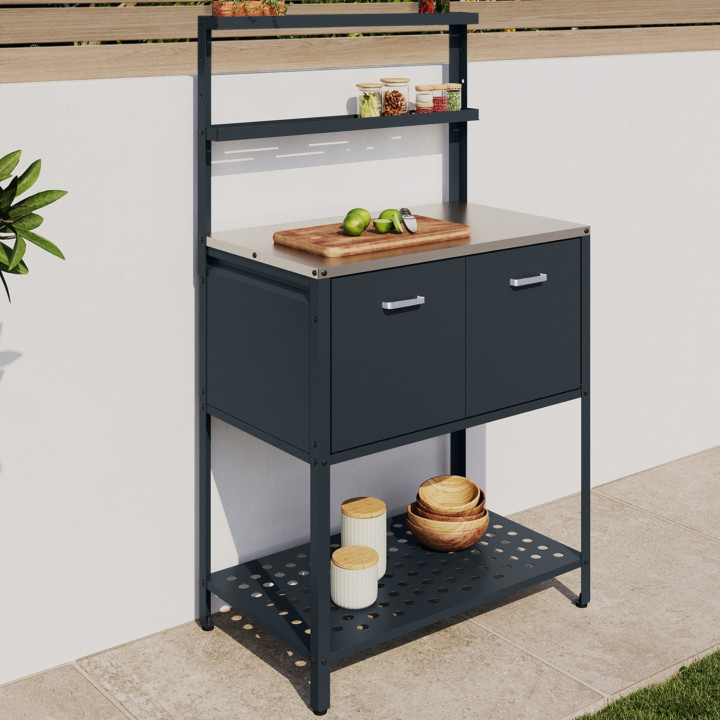 Cucina da esterno a 2 ante con 2 ripiani sospesi in acciaio grigio antracite - PAREO | IdMarket