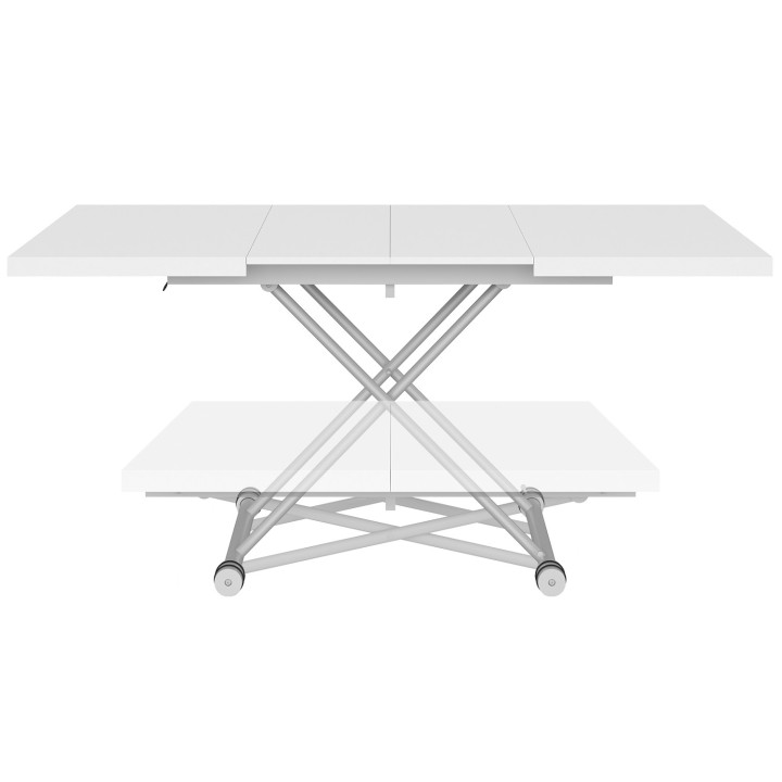 Tavolino ALTURA 100-160 cm, allungabile e trasformabile in tavolo da pranzo rettangolare, piano bianco, gambe cromate