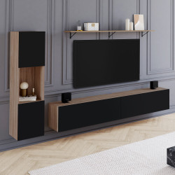 Porta TV 180 cm con colonne e ripiani in legno e nero - ELIO | Zen Cart! IDMarket