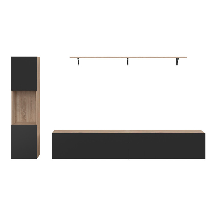 Porta TV 180 cm con colonne e ripiani in legno e nero - ELIO | Zen Cart! IDMarket