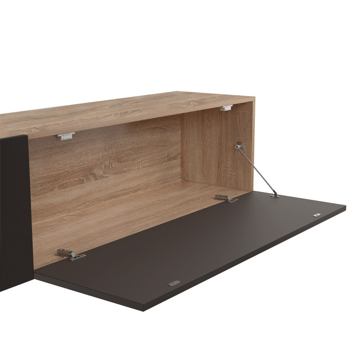 Porta TV 180 cm con colonne e ripiani in legno e nero - ELIO | Zen Cart! IDMarket
