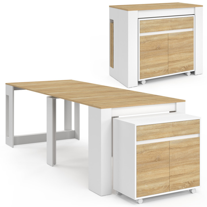 Tavolo buffet allungabile ORLANDO, 10 persone, 235 cm, legno bianco e impiallacciato faggio