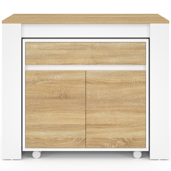 Tavolo buffet allungabile ORLANDO, 10 persone, 235 cm, legno bianco e impiallacciato faggio