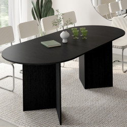 Tavolo da pranzo ovale allungabile MARTHE 6-10 persone in legno nero 160-200 cm