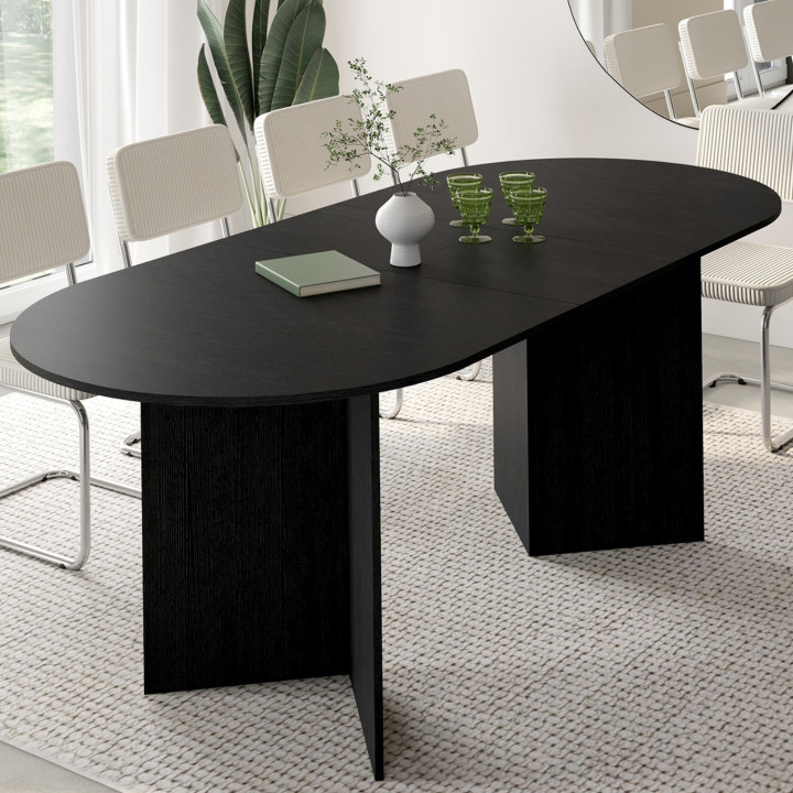 Tavolo da pranzo ovale allungabile MARTHE 6-10 persone in legno nero 160-200 cm