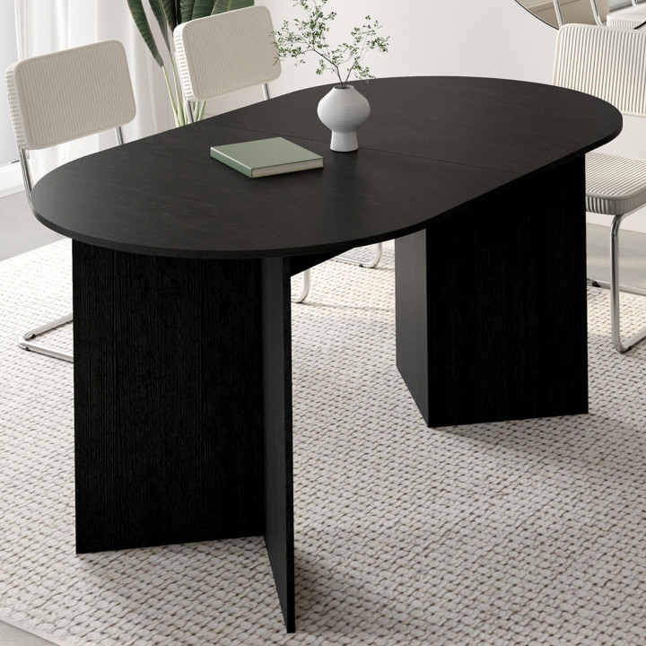 Tavolo da pranzo ovale allungabile MARTHE 6-10 persone in legno nero 160-200 cm