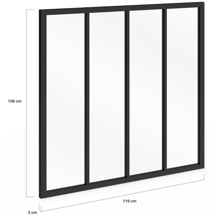 Tetto in vetro per officina con 4 vetrate in metallo nero e vetro temperato 116 x 108 cm | IdMarket