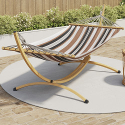 Amaca XL con supporto in metallo effetto legno e tessuto a righe nere, bianche e cioccolato | IdMarket
