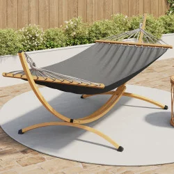 Amaca XL con supporto in metallo effetto legno e tela grigia | IdMarket