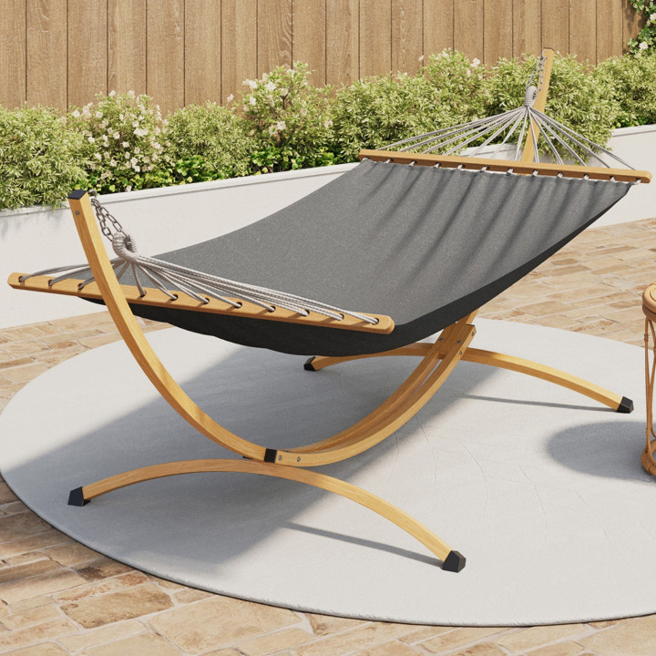 Amaca XL con supporto in metallo effetto legno e tela grigia | IdMarket