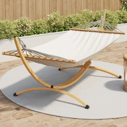 Amaca XL con supporto in metallo effetto legno e tela ecru | IdMarket