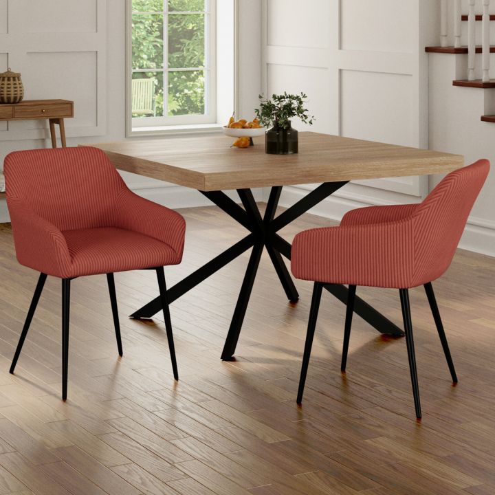 Set di 2 sedie e poltrone da pranzo JANY in velluto a coste color terracotta