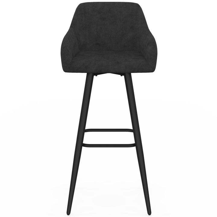 Set di 4 sgabelli da bar JANY girevoli con braccioli in velluto a coste nero e gambe in legno nero